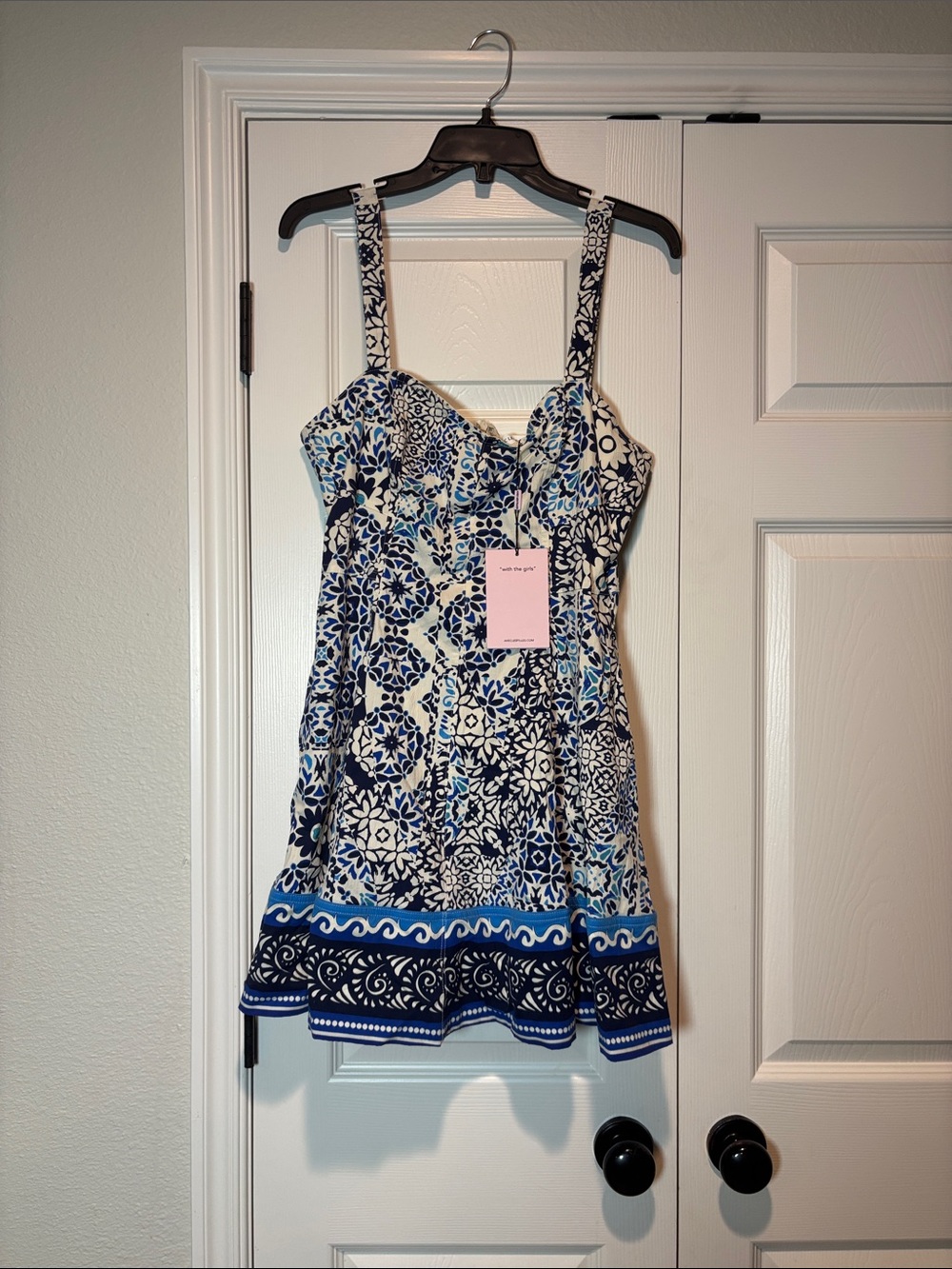 Avec Les Filles Blue and White Floral Mini Dress